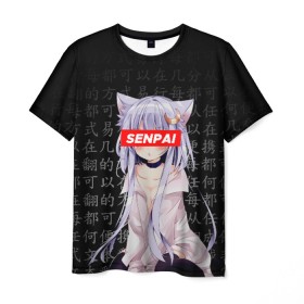 Мужская футболка 3D с принтом SENPAI ANIME , 100% полиэфир | прямой крой, круглый вырез горловины, длина до линии бедер | ahegao | anime | kawai | kowai | oppai | otaku | senpai | sugoi | waifu | yandere | аниме | ахегао | ковай | культура | отаку | сенпай | тренд | яндере