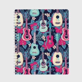 Тетрадь с принтом Укулеле фруктовые , 100% бумага | 48 листов, плотность листов — 60 г/м2, плотность картонной обложки — 250 г/м2. Листы скреплены сбоку удобной пружинной спиралью. Уголки страниц и обложки скругленные. Цвет линий — светло-серый
 | flowers | guitars | hawaiian | instruments | music | musical | strings | summer | ukulele | гавайские | гитары | инструменты | лето | музыка | музыкальные | струны | укулеле | цветы