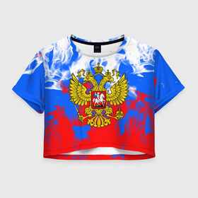 Женская футболка Cropp-top с принтом RUSSIA Flame Collection , 100% полиэстер | круглая горловина, длина футболки до линии талии, рукава с отворотами | fire | flame | russia | sport | tricolor | герб | огонь | патриот | патриотизм | пламя | россия | спорт | триколор | флаг россии