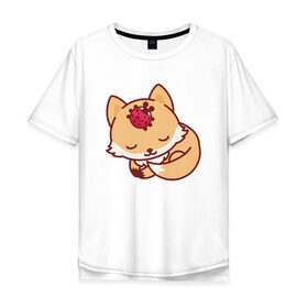 Мужская футболка хлопок Oversize с принтом Лисенок и Божья коровка , 100% хлопок | свободный крой, круглый ворот, “спинка” длиннее передней части | fox | лис | лиса | лисенок | лисица | милая | пушистик | рыжая