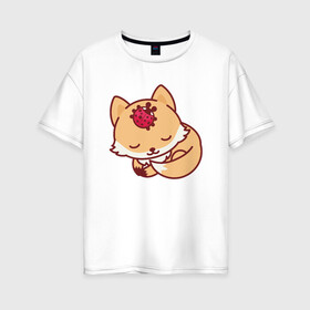 Женская футболка хлопок Oversize с принтом Лисенок и Божья коровка , 100% хлопок | свободный крой, круглый ворот, спущенный рукав, длина до линии бедер
 | fox | лис | лиса | лисенок | лисица | милая | пушистик | рыжая