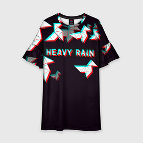 Детское платье 3D с принтом Heavy Rain (Glitch). , 100% полиэстер | прямой силуэт, чуть расширенный к низу. Круглая горловина, на рукавах — воланы | 3d | game | glitch | heavy rain | геометрия | глитч | игра | надпись | оригами | хеви рейн