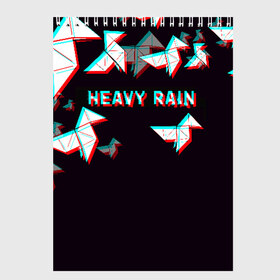 Скетчбук с принтом Heavy Rain (Glitch) , 100% бумага
 | 48 листов, плотность листов — 100 г/м2, плотность картонной обложки — 250 г/м2. Листы скреплены сверху удобной пружинной спиралью | Тематика изображения на принте: 3d | game | glitch | heavy rain | геометрия | глитч | игра | надпись | оригами | хеви рейн