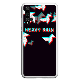 Чехол для Honor 20 с принтом Heavy Rain (Glitch) , Силикон | Область печати: задняя сторона чехла, без боковых панелей | 3d | game | glitch | heavy rain | геометрия | глитч | игра | надпись | оригами | хеви рейн