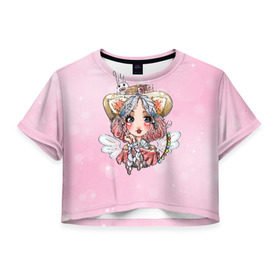 Женская футболка Cropp-top с принтом Алиса в стране чудес , 100% полиэстер | круглая горловина, длина футболки до линии талии, рукава с отворотами | алиса | арт | девочка | заяц | кролик | милая | ребенок | сказка | чудеса