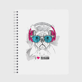 Тетрадь с принтом I love music , 100% бумага | 48 листов, плотность листов — 60 г/м2, плотность картонной обложки — 250 г/м2. Листы скреплены сбоку удобной пружинной спиралью. Уголки страниц и обложки скругленные. Цвет линий — светло-серый
 | animal | breed | bulldog | dog | emerald | graphic drawing | headphones | heart | i love music | music | music lover | pink | the inscription | бульдог | графический рисунок | животное | изумрудные | меломан | музыка | надпись | наушники | очки 