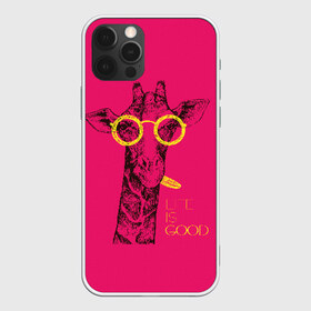 Чехол для iPhone 12 Pro Max с принтом Life is good , Силикон |  | Тематика изображения на принте: african | animal | giraffe | inscription | life is good | look | pink | pop art | tongue | yellow | африканское | взгляд | желтый | животное | жизнь хороша | жираф | надпись | очки | поп   арт | розовый | язык