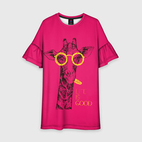 Детское платье 3D с принтом Life is good , 100% полиэстер | прямой силуэт, чуть расширенный к низу. Круглая горловина, на рукавах — воланы | african | animal | giraffe | inscription | life is good | look | pink | pop art | tongue | yellow | африканское | взгляд | желтый | животное | жизнь хороша | жираф | надпись | очки | поп   арт | розовый | язык