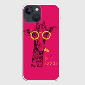 Чехол для iPhone 13 mini с принтом Life is good ,  |  | african | animal | giraffe | inscription | life is good | look | pink | pop art | tongue | yellow | африканское | взгляд | желтый | животное | жизнь хороша | жираф | надпись | очки | поп   арт | розовый | язык