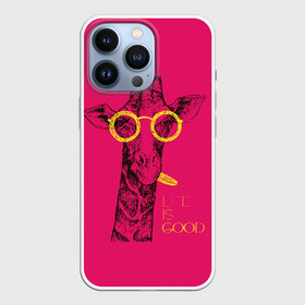 Чехол для iPhone 13 Pro с принтом Life is good ,  |  | african | animal | giraffe | inscription | life is good | look | pink | pop art | tongue | yellow | африканское | взгляд | желтый | животное | жизнь хороша | жираф | надпись | очки | поп   арт | розовый | язык