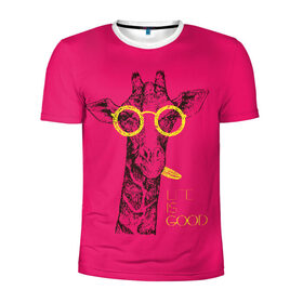 Мужская футболка 3D спортивная с принтом Life is good , 100% полиэстер с улучшенными характеристиками | приталенный силуэт, круглая горловина, широкие плечи, сужается к линии бедра | Тематика изображения на принте: african | animal | giraffe | inscription | life is good | look | pink | pop art | tongue | yellow | африканское | взгляд | желтый | животное | жизнь хороша | жираф | надпись | очки | поп   арт | розовый | язык