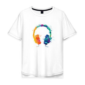 Мужская футболка хлопок Oversize с принтом Красочные Наушники , 100% хлопок | свободный крой, круглый ворот, “спинка” длиннее передней части | dj | music | брызги | диджей | краски | музыка | наушники