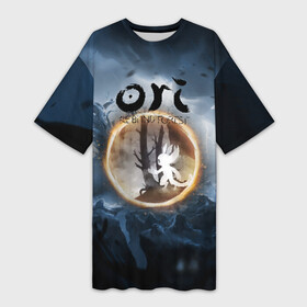 Платье-футболка 3D с принтом Ori   And The Will Of The Wisp ,  |  | Тематика изображения на принте: microsoft studios | moon studios | ori | ori and the blind forest | unity | лес | луна | нибела | ночной лес | ночь | ори | платформер | сова