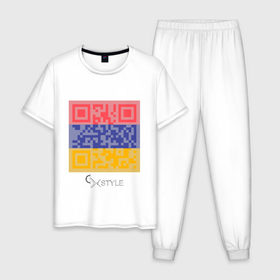 Мужская пижама хлопок с принтом QR-Armenia , 100% хлопок | брюки и футболка прямого кроя, без карманов, на брюках мягкая резинка на поясе и по низу штанин
 | Тематика изображения на принте: cxstyle | qr | армения | код | символ | страна | флаг