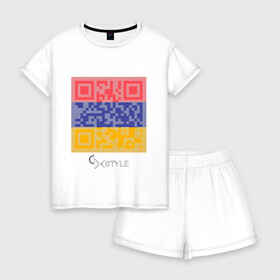 Женская пижама с шортиками хлопок с принтом QR-Armenia , 100% хлопок | футболка прямого кроя, шорты свободные с широкой мягкой резинкой | Тематика изображения на принте: cxstyle | qr | армения | код | символ | страна | флаг