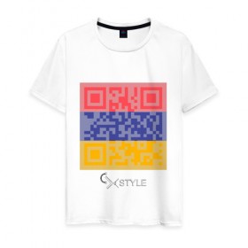 Мужская футболка хлопок с принтом QR-Armenia , 100% хлопок | прямой крой, круглый вырез горловины, длина до линии бедер, слегка спущенное плечо. | Тематика изображения на принте: cxstyle | qr | армения | код | символ | страна | флаг
