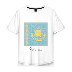 Мужская футболка хлопок Oversize с принтом QR-Kazakhstan , 100% хлопок | свободный крой, круглый ворот, “спинка” длиннее передней части | Тематика изображения на принте: cxstyle | qr | казахстан | код | символ | страна | флаг