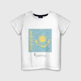 Детская футболка хлопок с принтом QR-Kazakhstan , 100% хлопок | круглый вырез горловины, полуприлегающий силуэт, длина до линии бедер | cxstyle | qr | казахстан | код | символ | страна | флаг