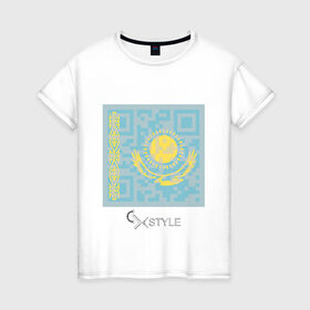 Женская футболка хлопок с принтом QR-Kazakhstan , 100% хлопок | прямой крой, круглый вырез горловины, длина до линии бедер, слегка спущенное плечо | cxstyle | qr | казахстан | код | символ | страна | флаг