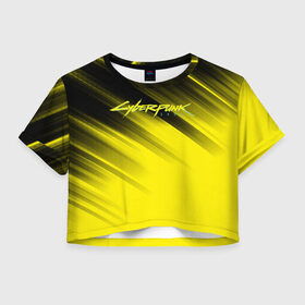 Женская футболка Cropp-top с принтом Cyberpunk 2077 (Yellow). , 100% полиэстер | круглая горловина, длина футболки до линии талии, рукава с отворотами | 3d | cyberpunk 2077 | red | абстракция | геометрия | игра | киберпанк 2077 | красный | лого | логотип | надпись | стиль | текстура