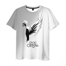 Мужская футболка 3D с принтом Good Omens , 100% полиэфир | прямой крой, круглый вырез горловины, длина до линии бедер | good | omens | sheen | tennant | азирафель | ангел | благие знамения | демон | кроули | падший | теннант | шин