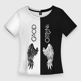 Женская футболка 3D Slim с принтом GOOD OMENS ,  |  | evil | good | good omens | азирафель. | ангел кроули | благие намерения сериал | гуд оменс | демон | дэвид теннант | майкл шин
