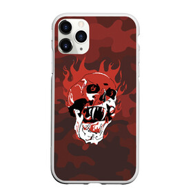 Чехол для iPhone 11 Pro Max матовый с принтом Flame , Силикон |  | fangs | fire | flame | grin | halloween | jaw | orbits | skull | teeth | клыки | оскал | пламя | хэллоуин