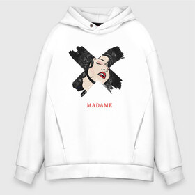 Мужское худи Oversize хлопок с принтом X Madame , френч-терри — 70% хлопок, 30% полиэстер. Мягкий теплый начес внутри —100% хлопок | боковые карманы, эластичные манжеты и нижняя кромка, капюшон на магнитной кнопке | Тематика изображения на принте: madamex | madonna | newalbom | мадонна | певица