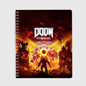 Тетрадь с принтом DOOM Eternal , 100% бумага | 48 листов, плотность листов — 60 г/м2, плотность картонной обложки — 250 г/м2. Листы скреплены сбоку удобной пружинной спиралью. Уголки страниц и обложки скругленные. Цвет линий — светло-серый
 | 2019 | bethesda | demon | doom | eternal | ethernal | game | games | logo | monster | runes | демон | дум | дуум | етернал | игра | игры | какодемон | кровь | лого | логотип | монстр | монстры | руны | символ | этернал