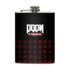 Фляга с принтом DOOM Eternal , металлический корпус | емкость 0,22 л, размер 125 х 94 мм. Виниловая наклейка запечатывается полностью | Тематика изображения на принте: 2019 | bethesda | demon | doom | eternal | ethernal | game | games | logo | monster | runes | демон | дум | дуум | етернал | игра | игры | какодемон | кровь | лого | логотип | монстр | монстры | руны | символ | этернал