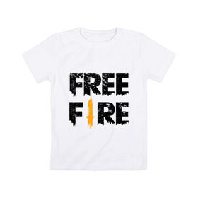Детская футболка хлопок с принтом Free Fire logo , 100% хлопок | круглый вырез горловины, полуприлегающий силуэт, длина до линии бедер | Тематика изображения на принте: battlegrounds | fire | free | garena | гарена | фаер | фри