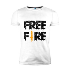 Мужская футболка премиум с принтом Free Fire logo , 92% хлопок, 8% лайкра | приталенный силуэт, круглый вырез ворота, длина до линии бедра, короткий рукав | battlegrounds | fire | free | garena | гарена | фаер | фри