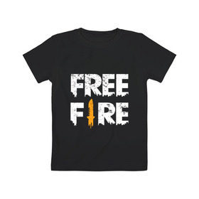 Детская футболка хлопок с принтом Free Fire logo , 100% хлопок | круглый вырез горловины, полуприлегающий силуэт, длина до линии бедер | Тематика изображения на принте: battlegrounds | fire | free | garena | гарена | фаер | фри