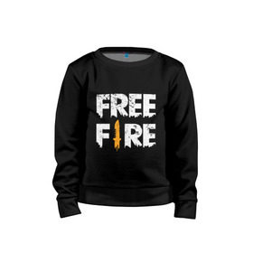 Детский свитшот хлопок с принтом Free Fire logo , 100% хлопок | круглый вырез горловины, эластичные манжеты, пояс и воротник | Тематика изображения на принте: battlegrounds | fire | free | garena | гарена | фаер | фри
