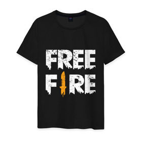 Мужская футболка хлопок с принтом Free Fire logo , 100% хлопок | прямой крой, круглый вырез горловины, длина до линии бедер, слегка спущенное плечо. | battlegrounds | fire | free | garena | гарена | фаер | фри