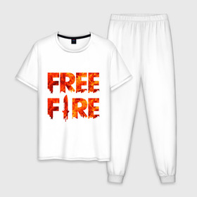 Мужская пижама хлопок с принтом Free Fire , 100% хлопок | брюки и футболка прямого кроя, без карманов, на брюках мягкая резинка на поясе и по низу штанин
 | Тематика изображения на принте: battlegrounds | fire | free | garena | гарена | фаер | фри