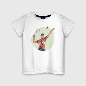 Детская футболка хлопок с принтом Бадминтон , 100% хлопок | круглый вырез горловины, полуприлегающий силуэт, длина до линии бедер | 
