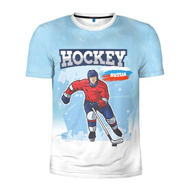 Мужская футболка 3D спортивная с принтом Хоккей Russia , 100% полиэстер с улучшенными характеристиками | приталенный силуэт, круглая горловина, широкие плечи, сужается к линии бедра | hockey | russia | зима | зимние игры | клюшка | лед | россия | снег | спорт | спортсмен | хоккеист | хоккей | шайба