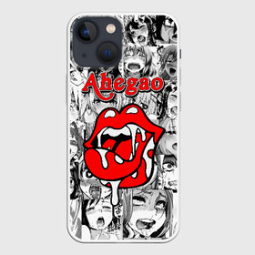 Чехол для iPhone 13 mini с принтом Ahegao ,  |  | ahegao | black   white | cartoon | collage | comic | emotion | faces | girls | inscription | japanese | lips | manga | mouth | open | red | аниме | губы | девушки | коллаж | комикс | красные | лица | мультфильм | надпись | откр