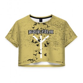 Женская футболка Cropp-top с принтом Burzum Algiz Rune , 100% полиэстер | круглая горловина, длина футболки до линии талии, рукава с отворотами | Тематика изображения на принте: 