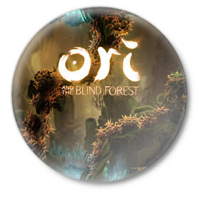 Значок с принтом Ori and the Blind Forest ,  металл | круглая форма, металлическая застежка в виде булавки | blind forest | ori | sein | белка | гумо | кошка | куро | лиса | нару | непроглядный лес | ори | платформер | птенец | сейн | сова