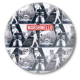 Значок с принтом MARSHMELLO ,  металл | круглая форма, металлическая застежка в виде булавки | christopher comstock | dj | marshmello | music | диджей | крис комсток | маршмеллоу | музыка