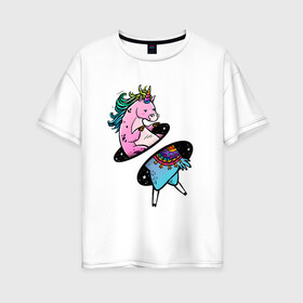 Женская футболка хлопок Oversize с принтом Телепорт , 100% хлопок | свободный крой, круглый ворот, спущенный рукав, длина до линии бедер
 | вселенная | галактика | грива | единорог | звезды | козел | космос | овечка | овца | радуга | телепорт