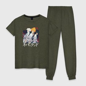 Женская пижама хлопок с принтом Yakusoku no Neverland , 100% хлопок | брюки и футболка прямого кроя, без карманов, на брюках мягкая резинка на поясе и по низу штанин | manga | the promised neverland | аниме | манга | обещанный неверленд