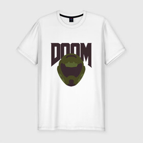 Мужская футболка хлопок Slim с принтом DOOM , 92% хлопок, 8% лайкра | приталенный силуэт, круглый вырез ворота, длина до линии бедра, короткий рукав | doom | doom eternal | game | minimalism | игры | минимализм