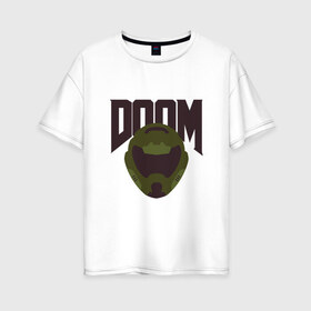 Женская футболка хлопок Oversize с принтом DOOM , 100% хлопок | свободный крой, круглый ворот, спущенный рукав, длина до линии бедер
 | doom | doom eternal | game | minimalism | игры | минимализм