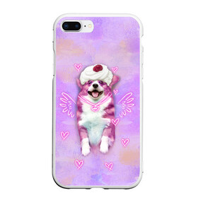 Чехол для iPhone 7Plus/8 Plus матовый с принтом Ангелок корги , Силикон | Область печати: задняя сторона чехла, без боковых панелей | dog | ангел | ангелок | еда | корги | мороженое | пес | пироженко | пирожное | сердечки | собака | собачка