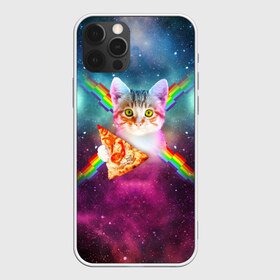 Чехол для iPhone 12 Pro Max с принтом Кот с радугой и пиццей , Силикон |  | еда | космос | кот | котик | пиксели | пицца | радуга | фаст фуд