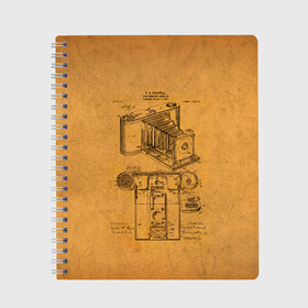 Тетрадь с принтом Photographic Camera Patent , 100% бумага | 48 листов, плотность листов — 60 г/м2, плотность картонной обложки — 250 г/м2. Листы скреплены сбоку удобной пружинной спиралью. Уголки страниц и обложки скругленные. Цвет линий — светло-серый
 | Тематика изображения на принте: patent | идея | история | камера | патент | разработка | фотик | фотоаппарат | фотограф | чертеж | чертежи