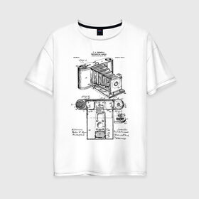 Женская футболка хлопок Oversize с принтом Photographic Camera Patent , 100% хлопок | свободный крой, круглый ворот, спущенный рукав, длина до линии бедер
 | patent | идея | история | камера | патент | разработка | фотик | фотоаппарат | фотограф | чертеж | чертежи